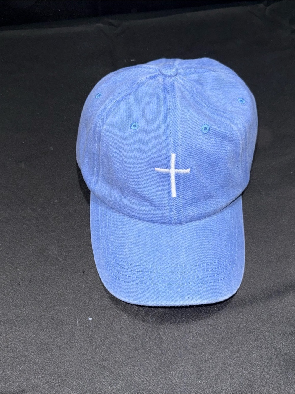 Unbranded Light Blue Cotton Baseball Cap with White Cross Embroidery